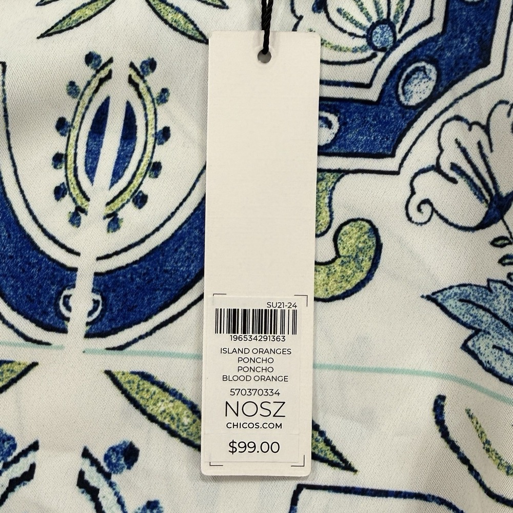Chicos Island Oranges Poncho OS NWT Fruit AOP Mediterranean Resort Euro Summer - Picture 3 of 13